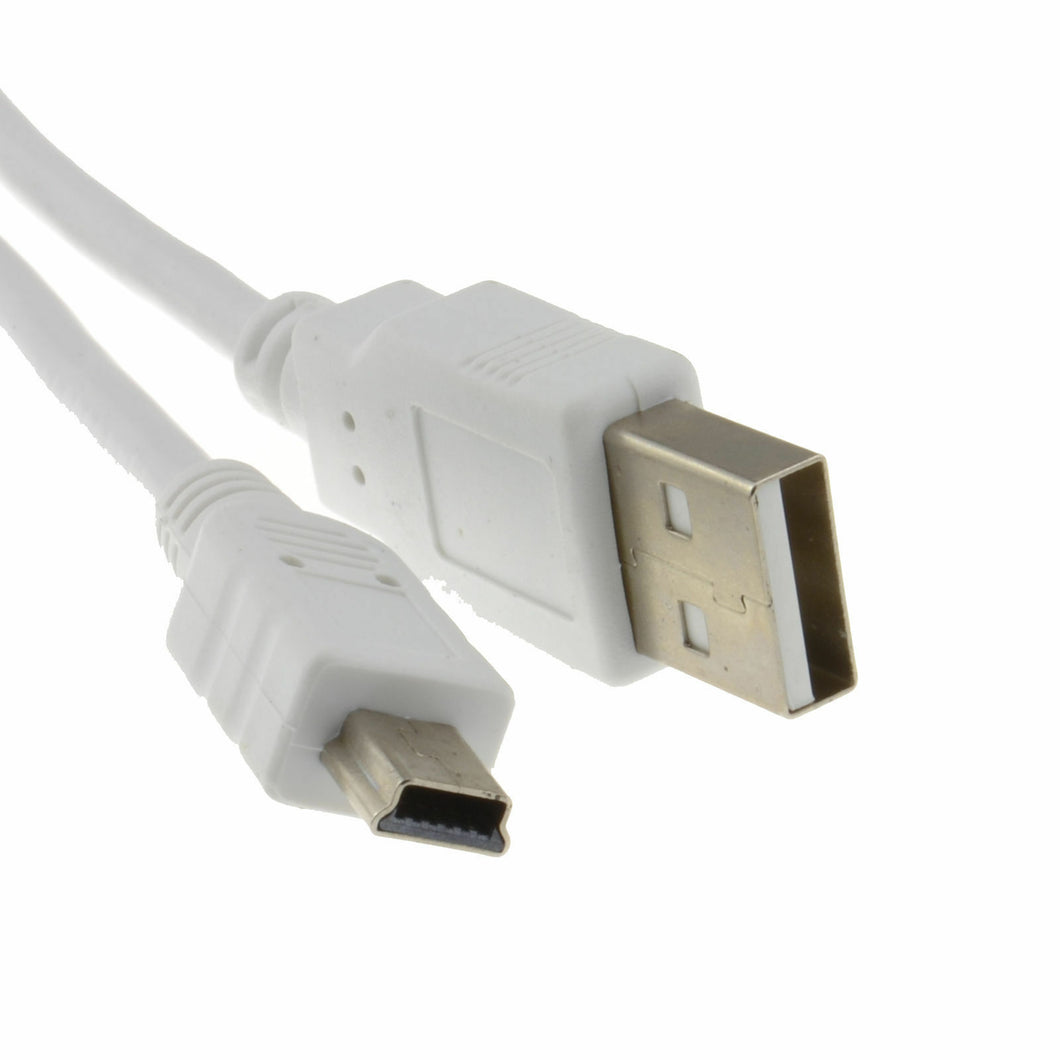 1.5m USB 2.0 A to mini-B 5 pin Cable Power & Data Lead WHITE