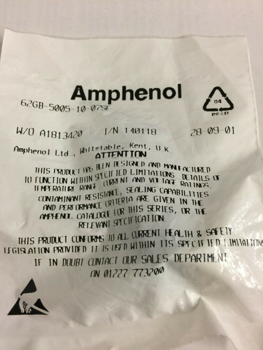 Amphenol 62gb-5005-10--07SF military spec Circular connector. Racal radio etc.