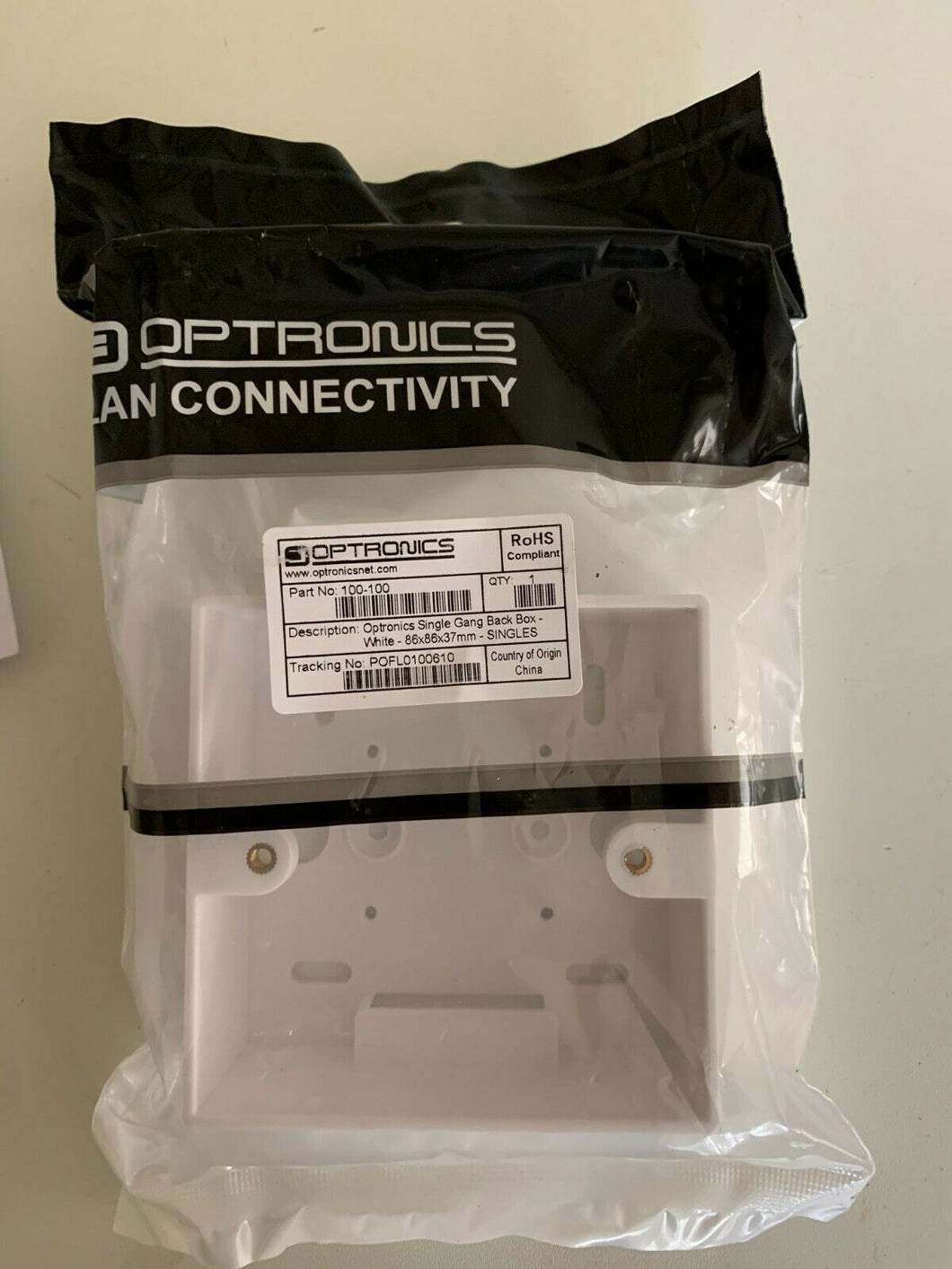 Optronics Single Gang Back Box White 86X86X37MM Single