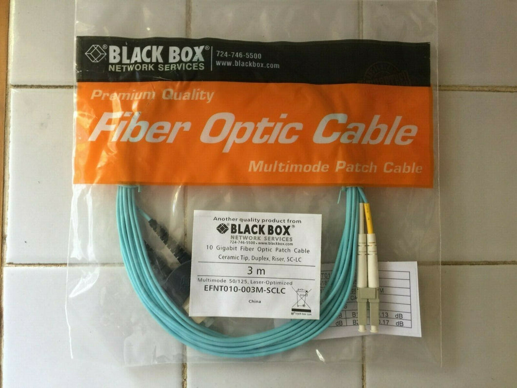 black box 10 gigabit fiber optic patch cable sc-lc duplex riser new