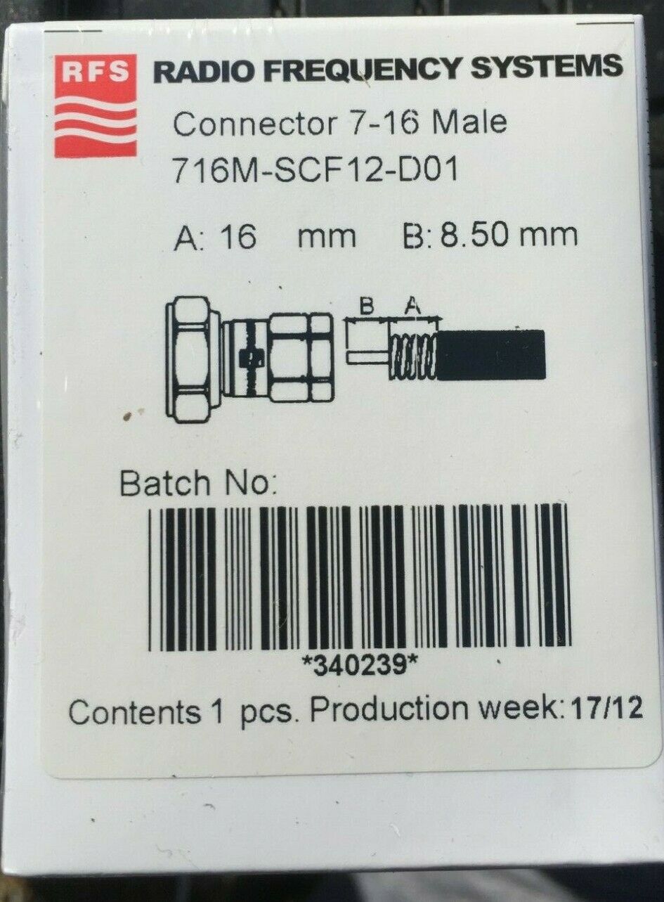 RFS RADIO FREQUENCY SYSTEMS CONNECTOR 7/16 MALE 716M-SCF12-D01