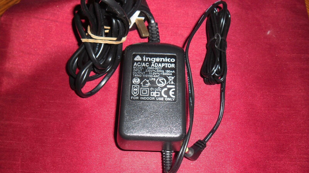 INGENICO ac adapter  0960-0077 11.2V-1500ma output