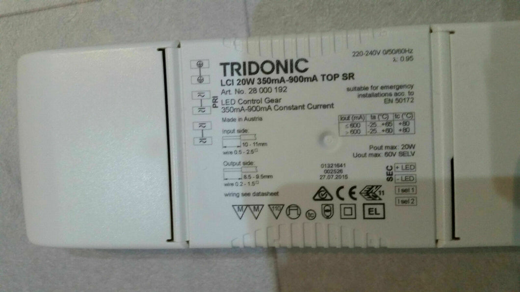 TRIDONIC Driver LCI 20W 350mA–900mA TOP SR art no; 28000192