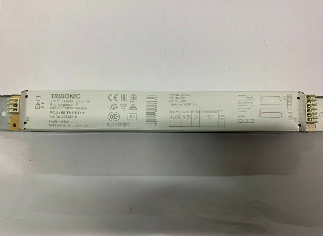 Tridonic PC 2x58 T8 PRO sl HF Non-Dimmable - Runs 2 x 58w T8 Tubes (22185218)