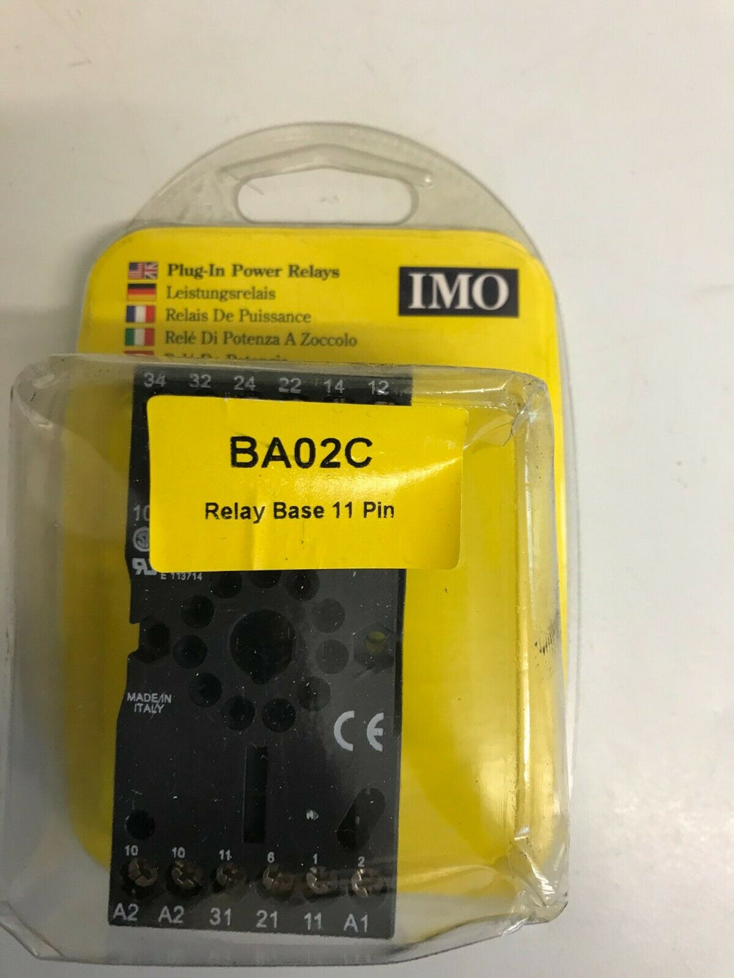 IMO BA02C 11 PIN RELAY BASE 10 AMP 400 VOLT DIN RAIL MOUNTED BASE ONLY