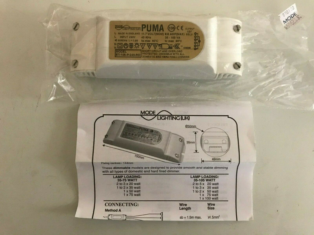 New Puma Mode Lighting Model ET-105-P-240-RD LIGHTING TRANSFORMER