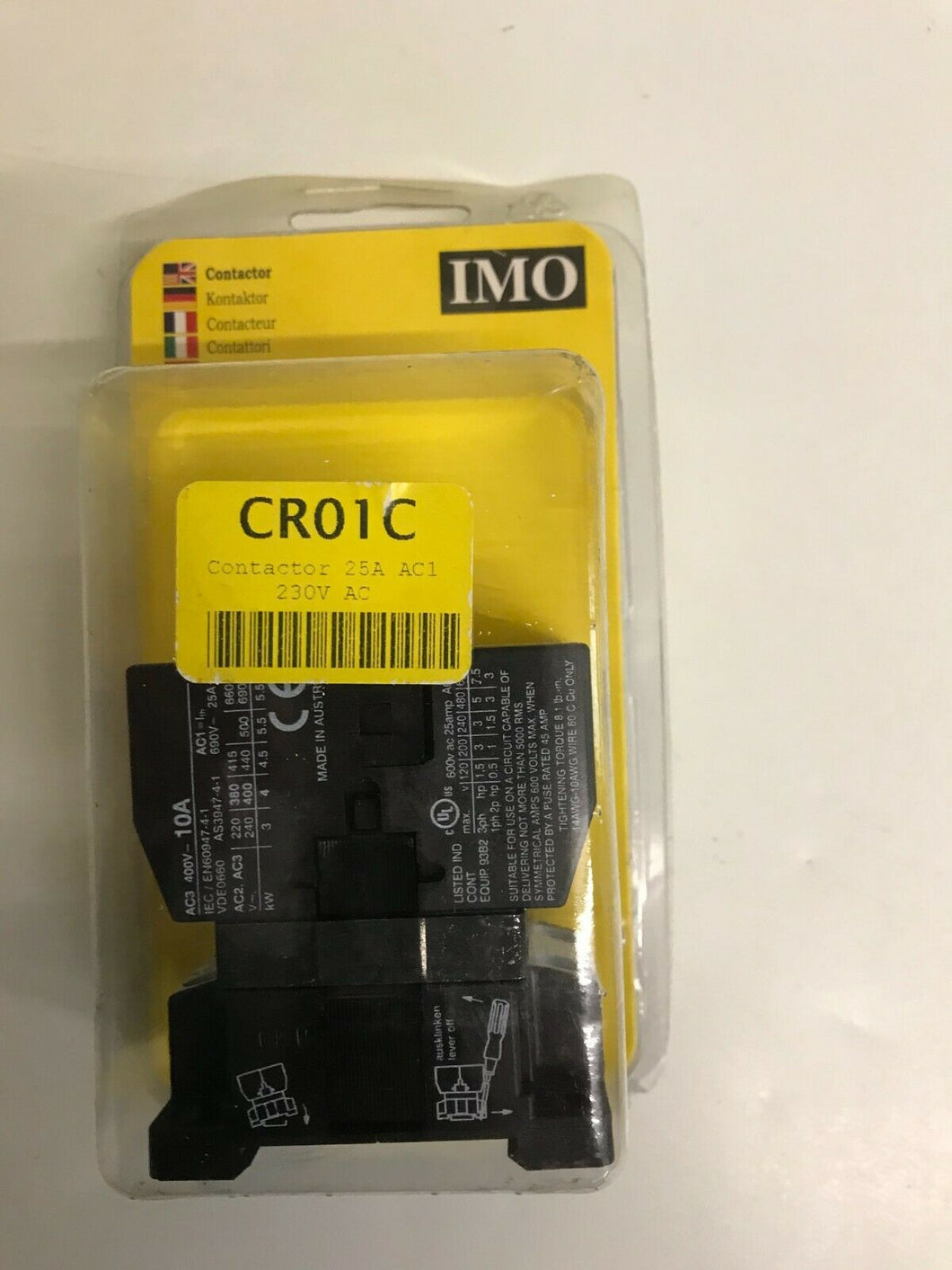 NEW 25 amp AC1 230V AC contactor, IMO CR01C