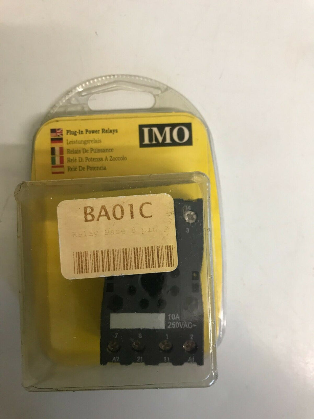 IMO BA01C 8 PIN RELAY BASE 10 AMP 250 VOLT DIN RAIL MOUNTED BASE ONLY
